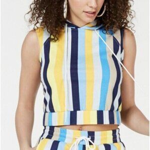 Material Girl Juniors Size XS Sleeveless Cropped Hoodie in Stripe Print 467